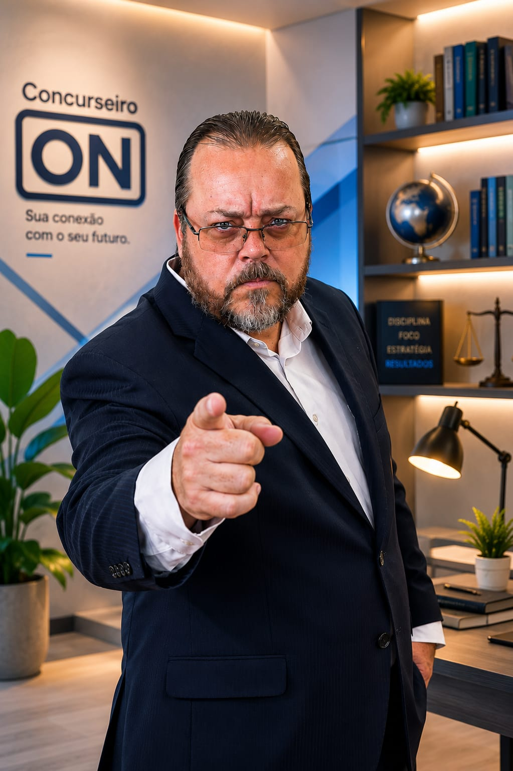 Professor Pedro Kuhn apontando para a câmera